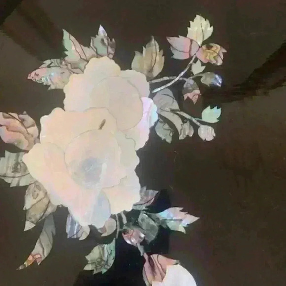 vintage round black lacquer with mother of pearl inlay tray - Picture 4 of 8